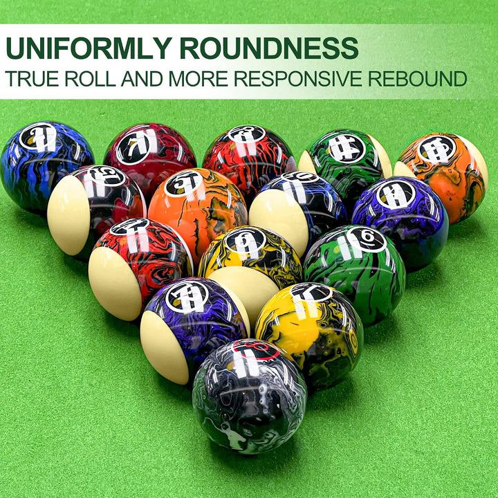 Billiard Balls Set Pool Table Balls Marble-Swirl &amp; Classic Style 16 Ball Set Turnier Dark Marble, Tu
