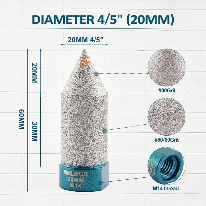 MINLAYCUT Diamant Fasenbits 20mm Diamant Fingerfräser zum Vergrössern Löcher in Fliesen Porzellan Ma