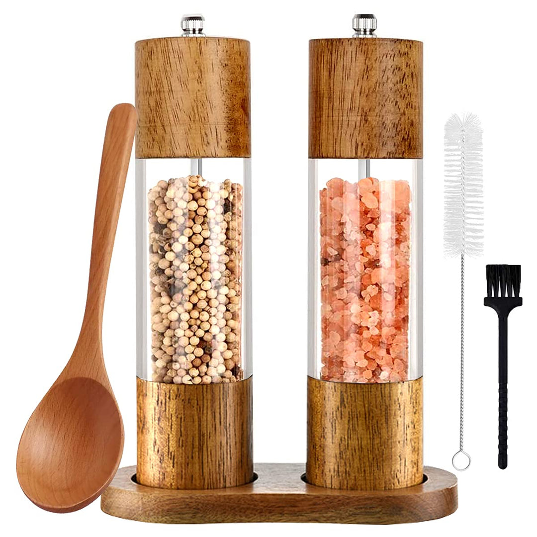 Salz und Pfeffermühle 2er Set mit Untersetzer Gewürzmühle Manuell Pfeffermühle Holz Salzmühle Verste