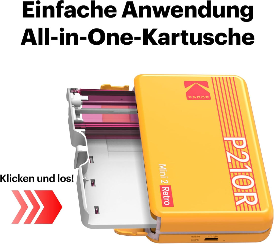 KODAK Mini 2 Retro 4PASS Mobiler Fotodrucker (5,3x8,6cm)- Paket met 68 Blatts, Weiss Drucker + 68 Bl