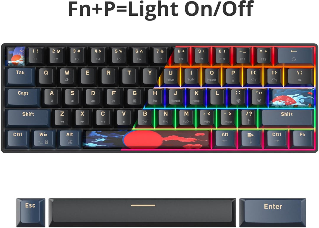 SbocKeeb Gaming Tastatur Mechanische, Mini Tastatur 60 Prozent Amerïka QWERTY, 61 Tasten Kabelgebund