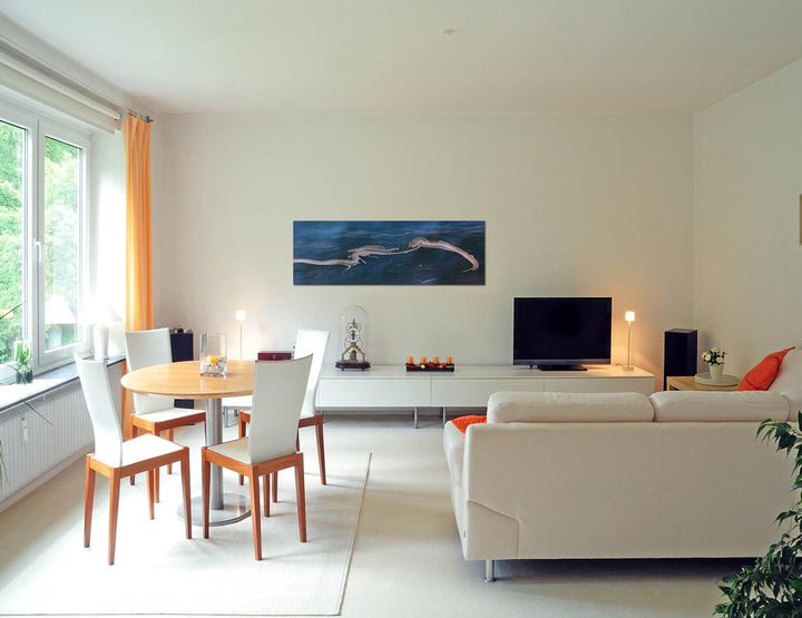 Paul Sinus Art Panoramabild auf Leinwand und Keilrahmen 150x50cm Meer Wasser Öl Schlieren
