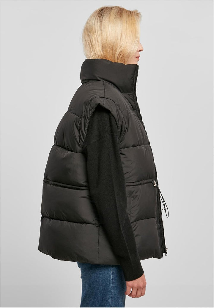 Urban Classics Damen Ladies Waisted Puffer Vest Weste XS Schwarz, XS Schwarz