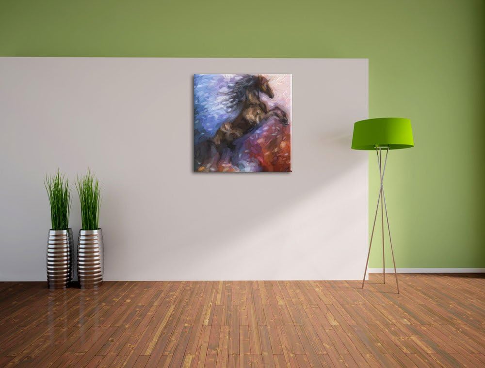 Pixxprint Traumhaftes schwarzes Einhorn als Leinwandbild Quadratisch| Grösse: 70x70 | Wandbild| Kuns