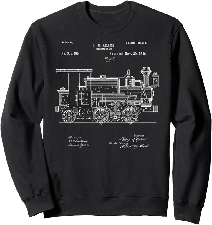 Vintage Patent Print 1886 Lokomotive Dampfzug Geschenk Sweatshirt