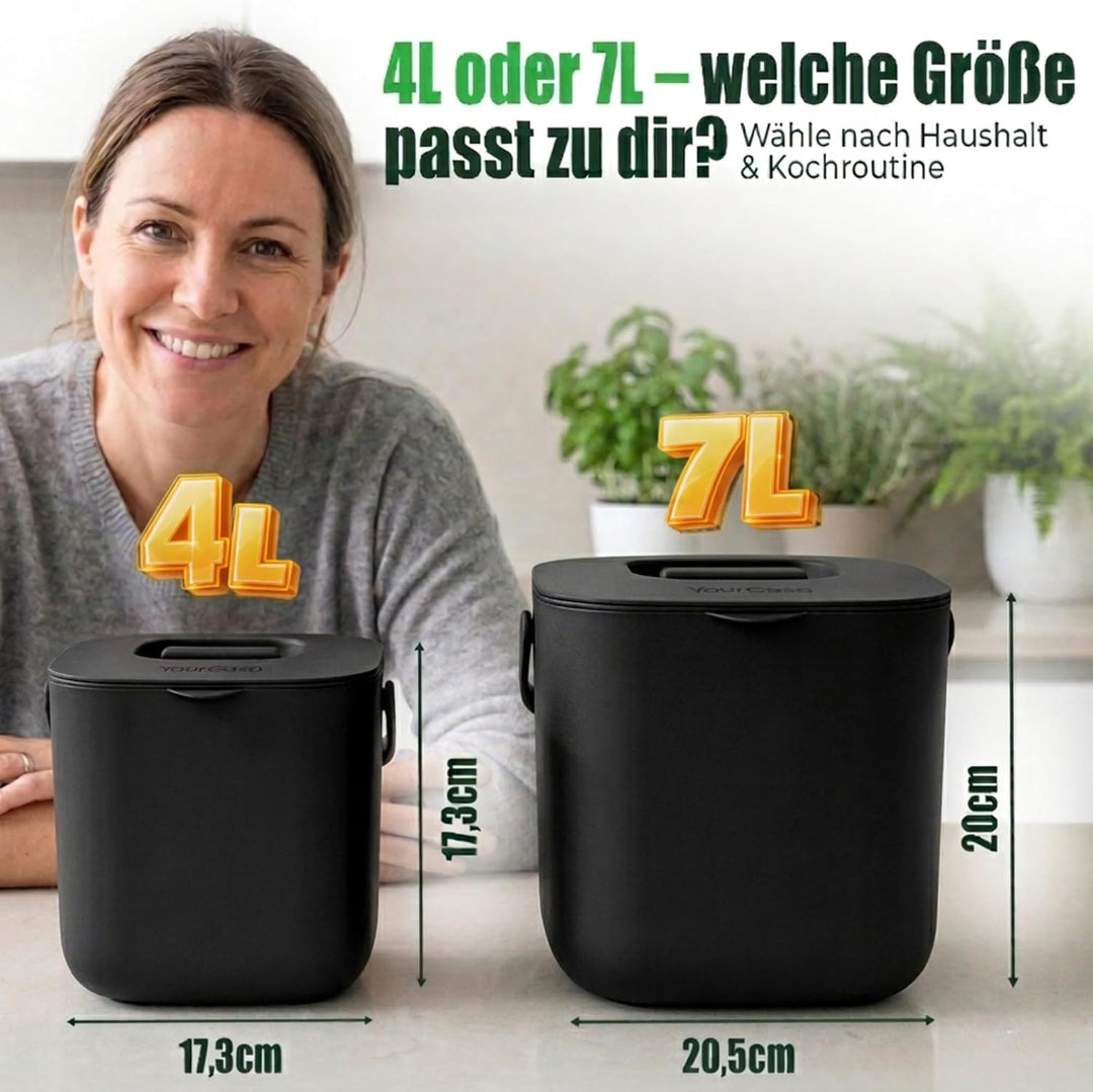 YourCasa Biomülleimer Küche 4L - Komposteimer mit herausnehmbarem Sieb & Deckel - geruchsdicht, spül