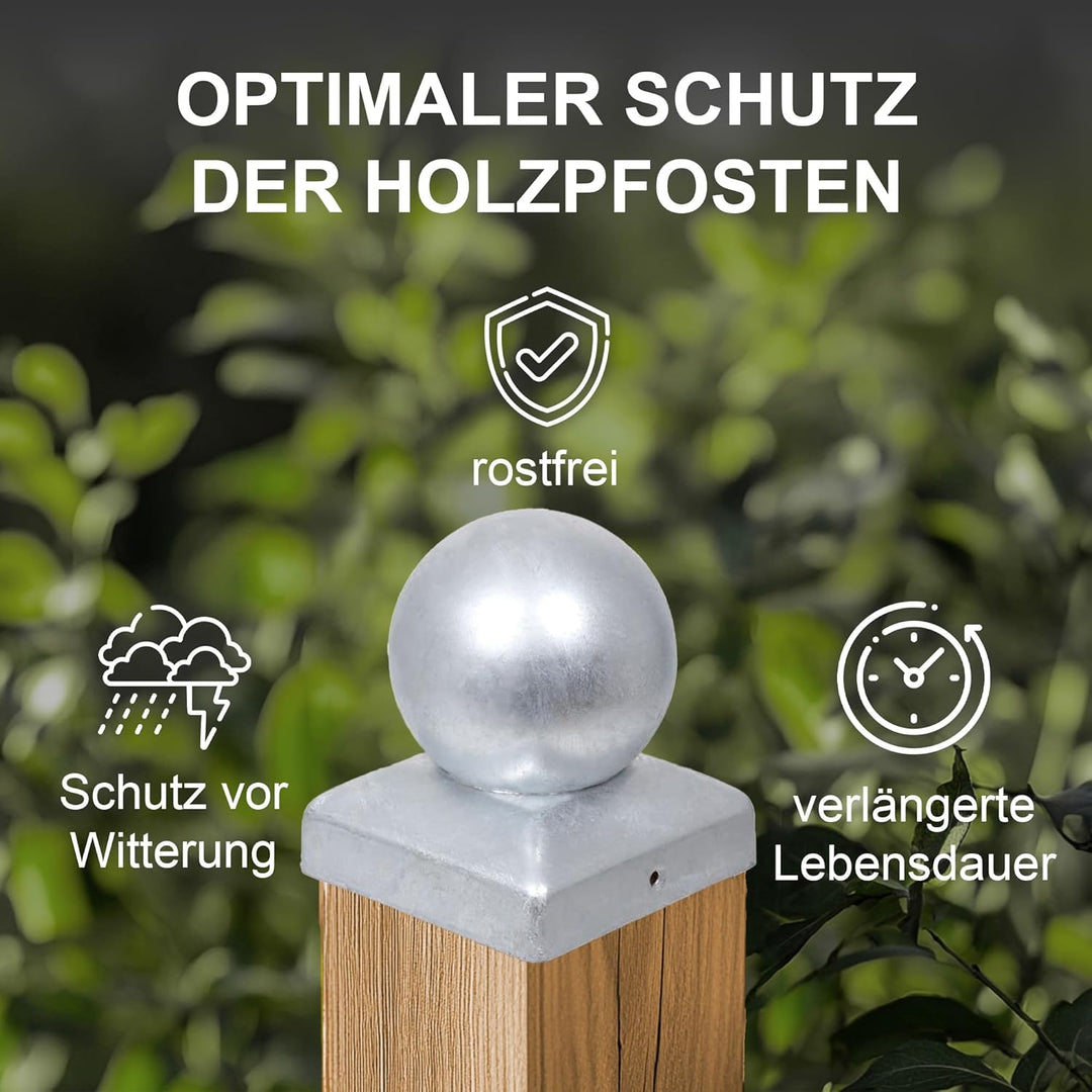 h2i Pfostenkappe Kugel | Stahl verzinkt | 101 x 101 mm | 10 Stück | Eckige Abdeckkappe für Garten Ho