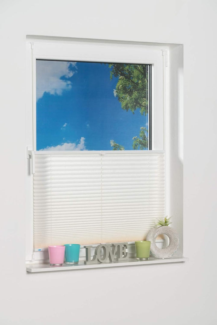 K-home Klemmfix-Plissee 105 x 130 cm (B x L) Creme Lichtschutz +++ Moderne Crushed Optik +++ 105 x 1