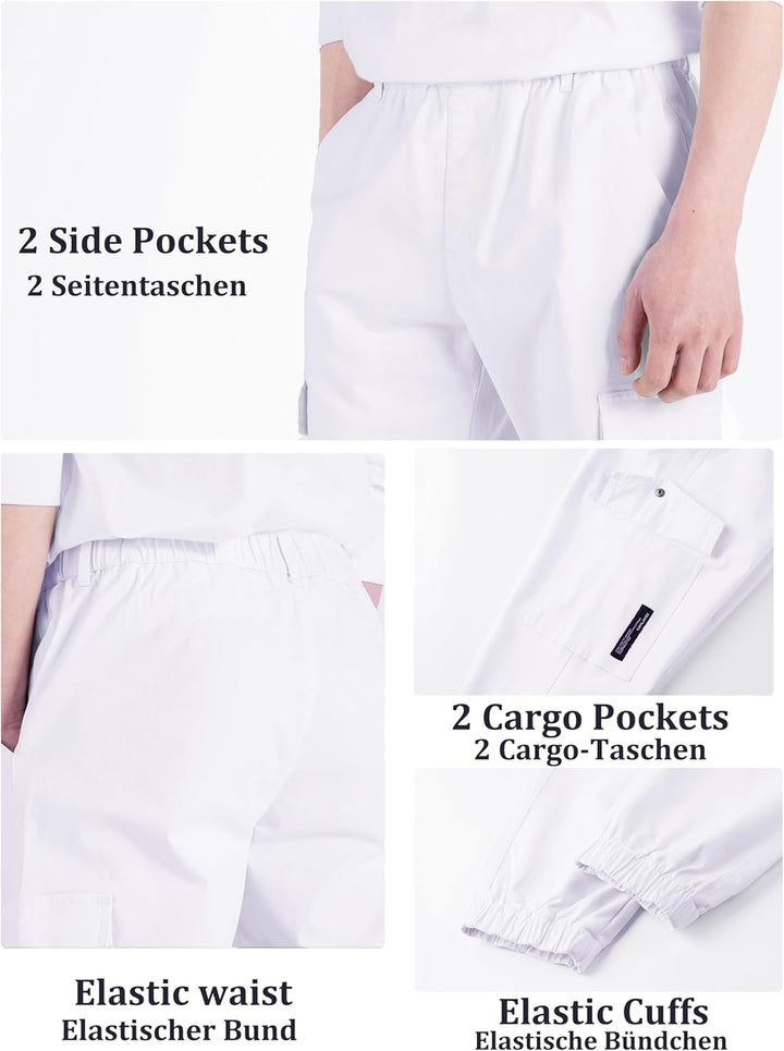 CAMLAKEE Kinder Jungen Cargohose Jogger Hose mit elastischem Bund 164-170 Weiss, 164-170 Weiss