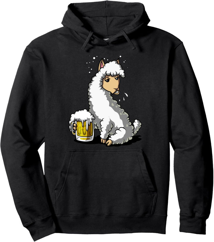 Lama Alpaka Bier Trinken Party Feier Männer Pullover Hoodie