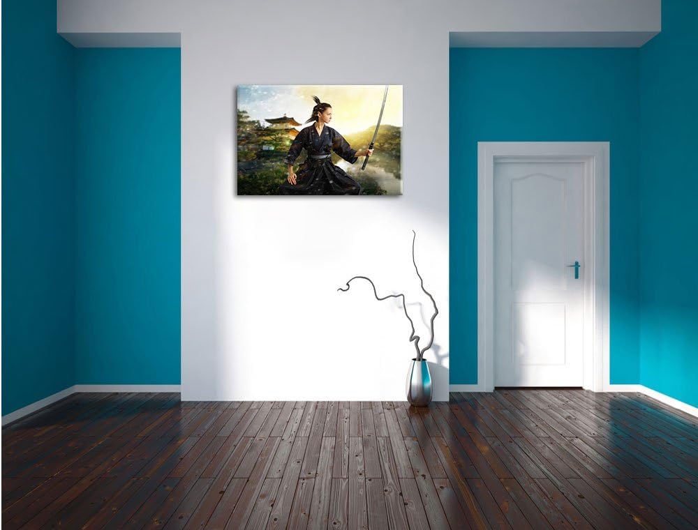 Pixxprint Samurai-Kriegerin Schnee als Leinwandbild/Grösse: 100x70 cm/Wandbild/Kunstdruck/fertig bes