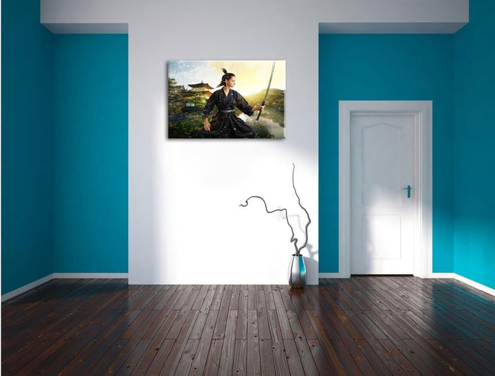Pixxprint Samurai-Kriegerin Schnee als Leinwandbild/Grösse: 100x70 cm/Wandbild/Kunstdruck/fertig bes