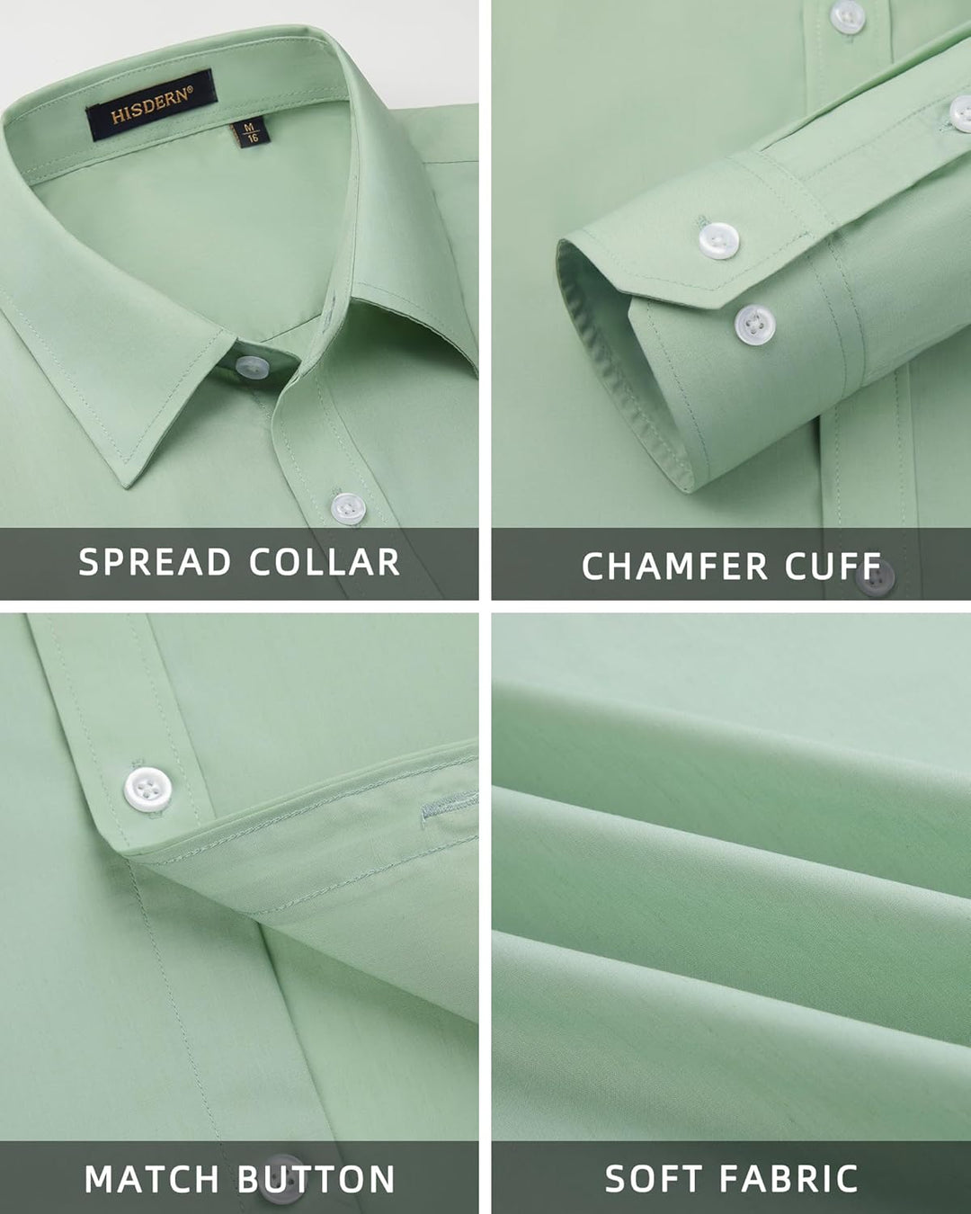HISDERN Herrenhemd mit Krawatte und Einstecktuch, klassisches Button-Down-Shirt, passende Krawatte u