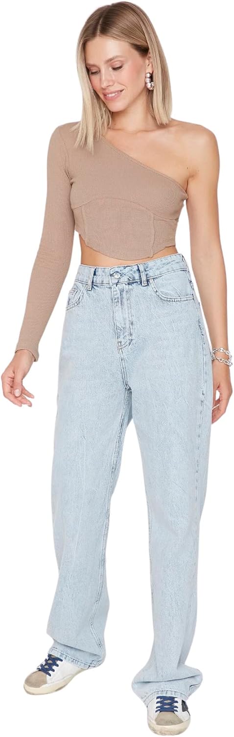 TRENDYOL Damen Herren Hoher Bund Wide Leg Jeans 36 Light Blue, 36 Light Blue