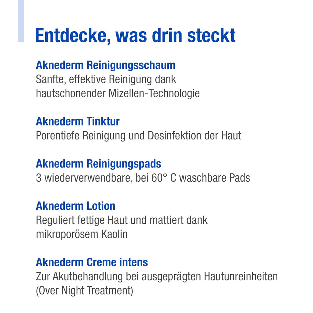 Aknederm Premium Set intens für normale Haut - Set mit Tinktur/Reinigungsschaum/Lotion/Creme intens