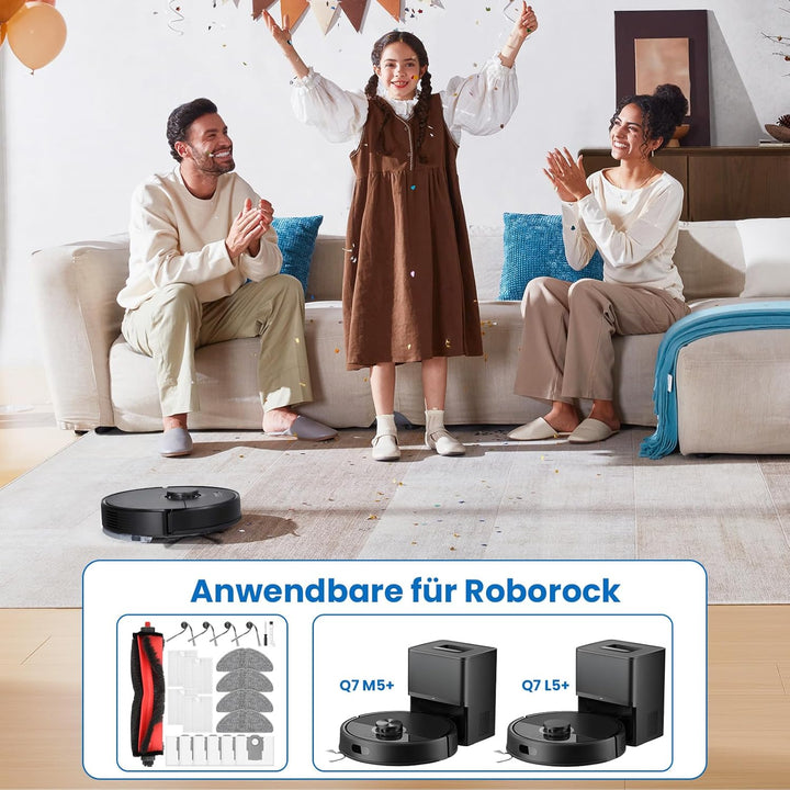 21 Stück Zubehörset für Roborock Q7 L5+ / Q7 M5+ Saugroboter mit 1 Hauptbürsten 4 Wischtücher 4 Filt
