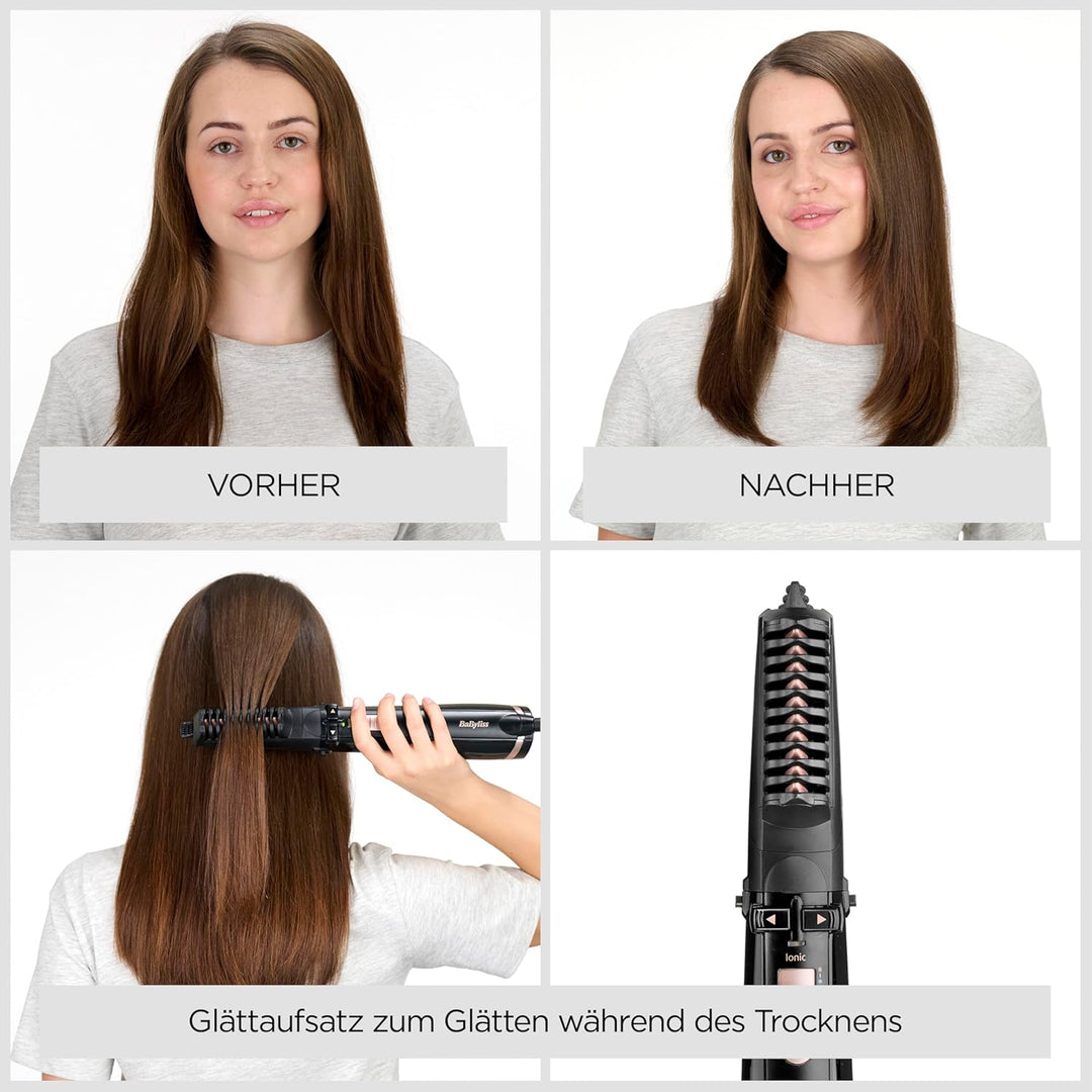 BaByliss rotierende Warmluftbürste mit 1000 Watt und 4 Aufsätzen zum Trocknen, Glätten, Formen und f