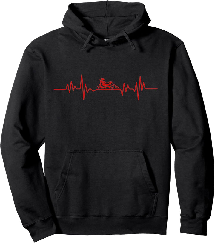 Go Cart Racer Heartbeat Line Pulse Go Kart Racing Pullover Hoodie