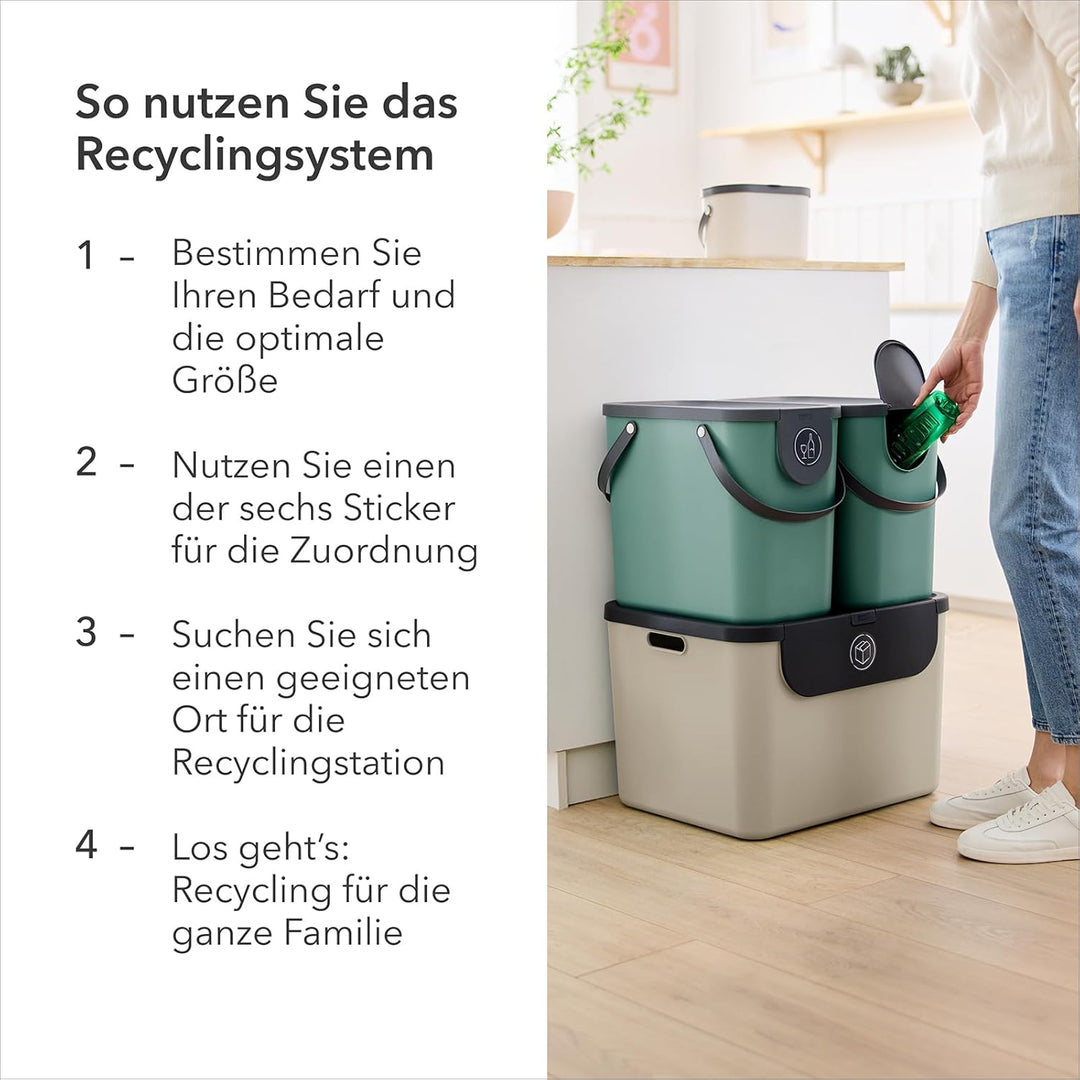 Rotho Albula 3er-Set Mülltrennungssystem 55l für die Küche, Kunststoff (PP) BPA-frei, 55l (52.3 x 40