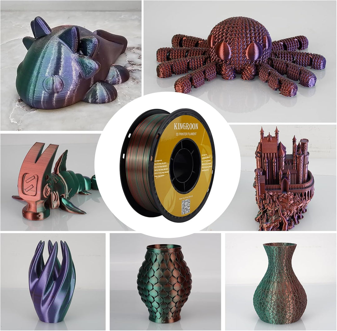 Kingroon PLA 3D-Drucker-Filament, dreifarbiges Seiden-PLA-Filament, Massgenauigkeit +/- 0,03 mm, 1-k