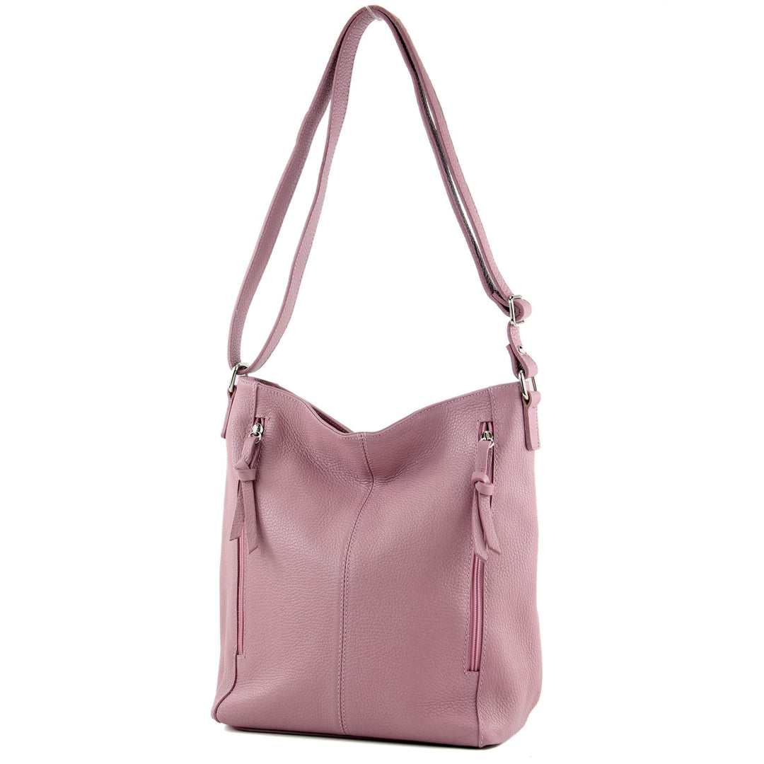 modamoda de - T195 - ital Umhängetasche Schultertasche aus Leder Altrosa, Altrosa