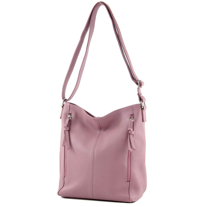 modamoda de - T195 - ital Umhängetasche Schultertasche aus Leder Altrosa, Altrosa