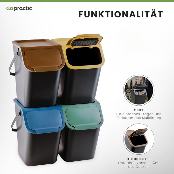 Go Practic Mülleimer Mit Deckel Küche 25 L Click-Function Abfalleimer Mülltrensystem Abfallbehälter