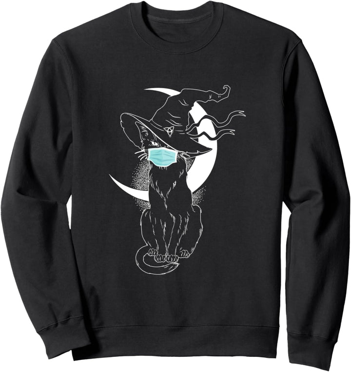 Schwarze Katze Hexenhut Mond Maske Hexenkostüm Sweatshirt