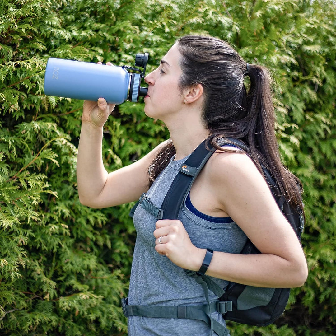 BOZ Isolierte Edelstahl-Wasserflasche mit breiter Öffnung, BPA-frei, doppelwandig, hellblau, Hellbla