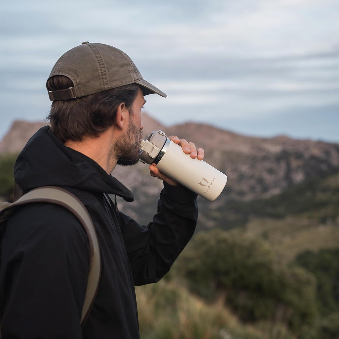 Sparrow Trinkflasche Edelstahl 1.2L - Weiter Öffnung SwivelSip Thermosflasche mit Strohhalm - BPA-fr