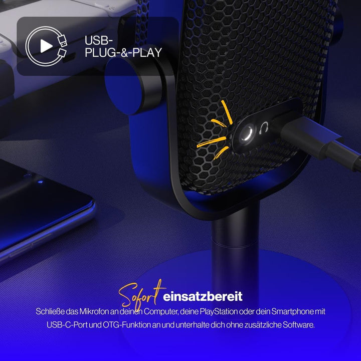 ENDORFY Solum Voice S, Mikrofon für Streaming, Chatting und Podcast-Aufnahmen, RGB-Beleuchtung, USB