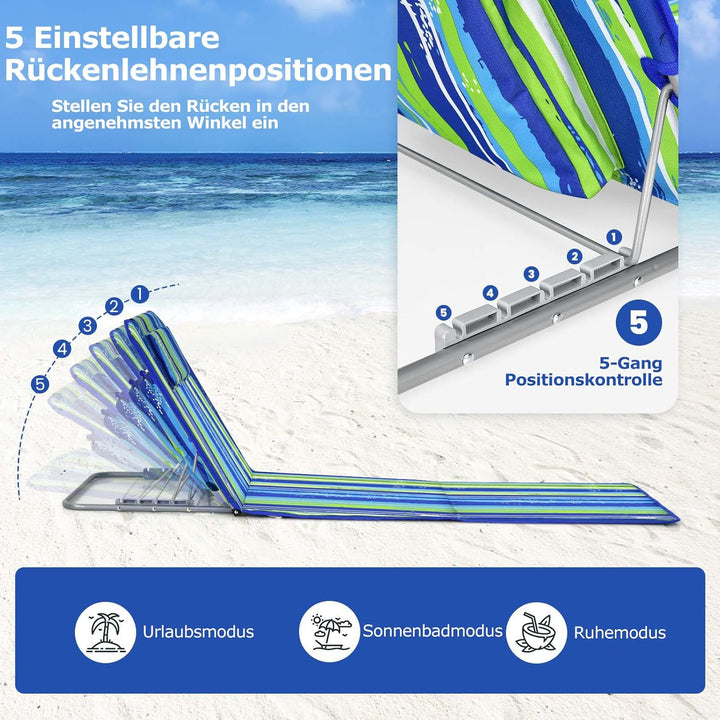 COSTWAY 2er Set Strandmatte mit Beistelltisch, Kopfkissen & Staufach, Liegematte mit Verstellbarer R
