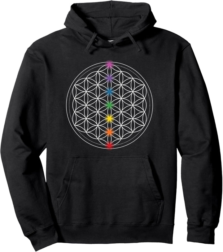 Blume des Lebens-Diagramm mit Chakra-Positionen Pullover Hoodie