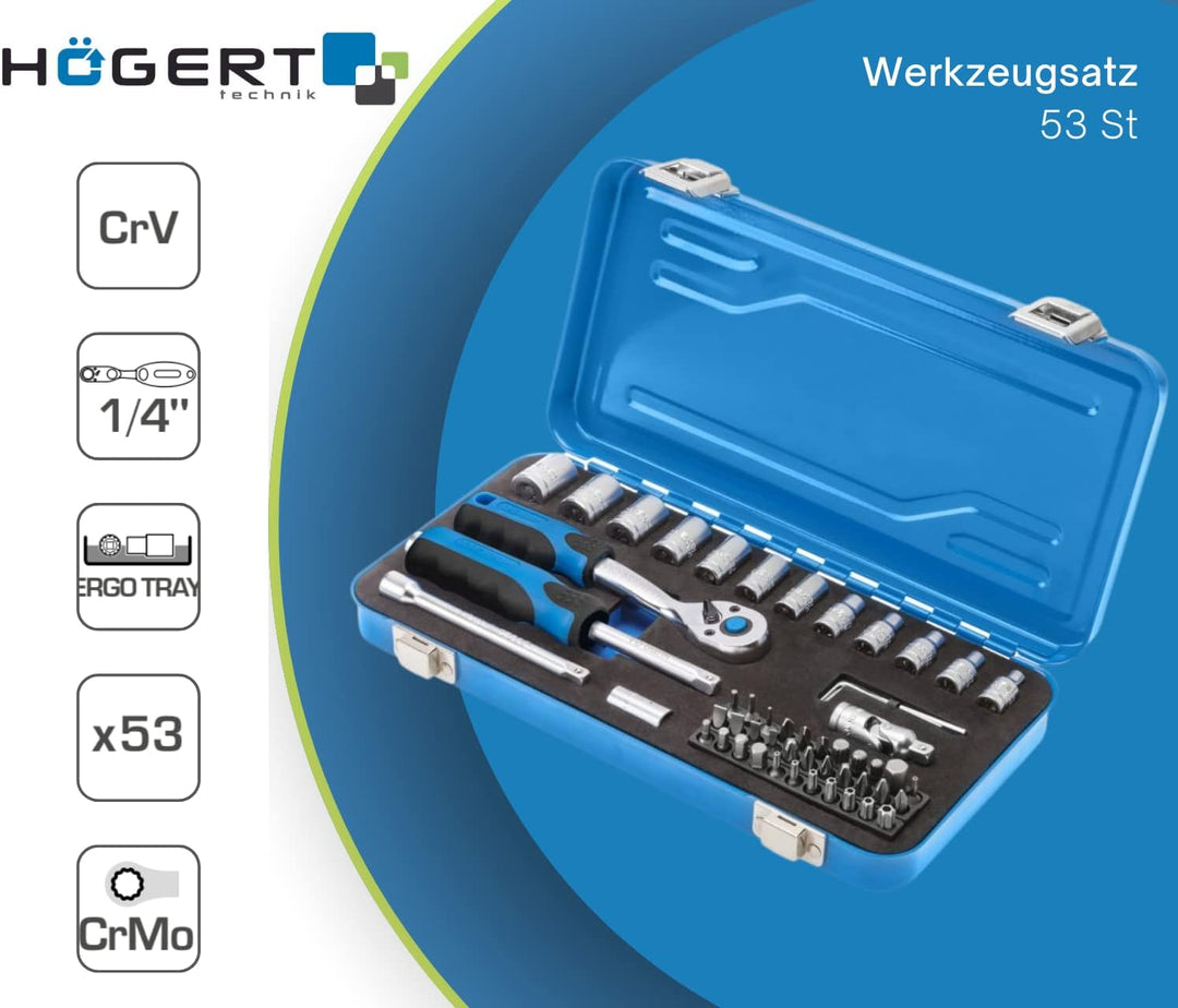 Högert Technik - Werkzeugset I Steckschlüsselsatz | Ratschenkasten Werkzeugkoffer | Werkzeugsatz Wer