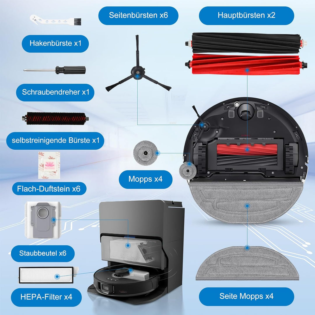 27 Stück Zubehör für Roborock S8 MaxV Ultra Staubsauger, 2 Hauptbürsten, 4 HEPA-Filter, 4 Mopps, 4 S