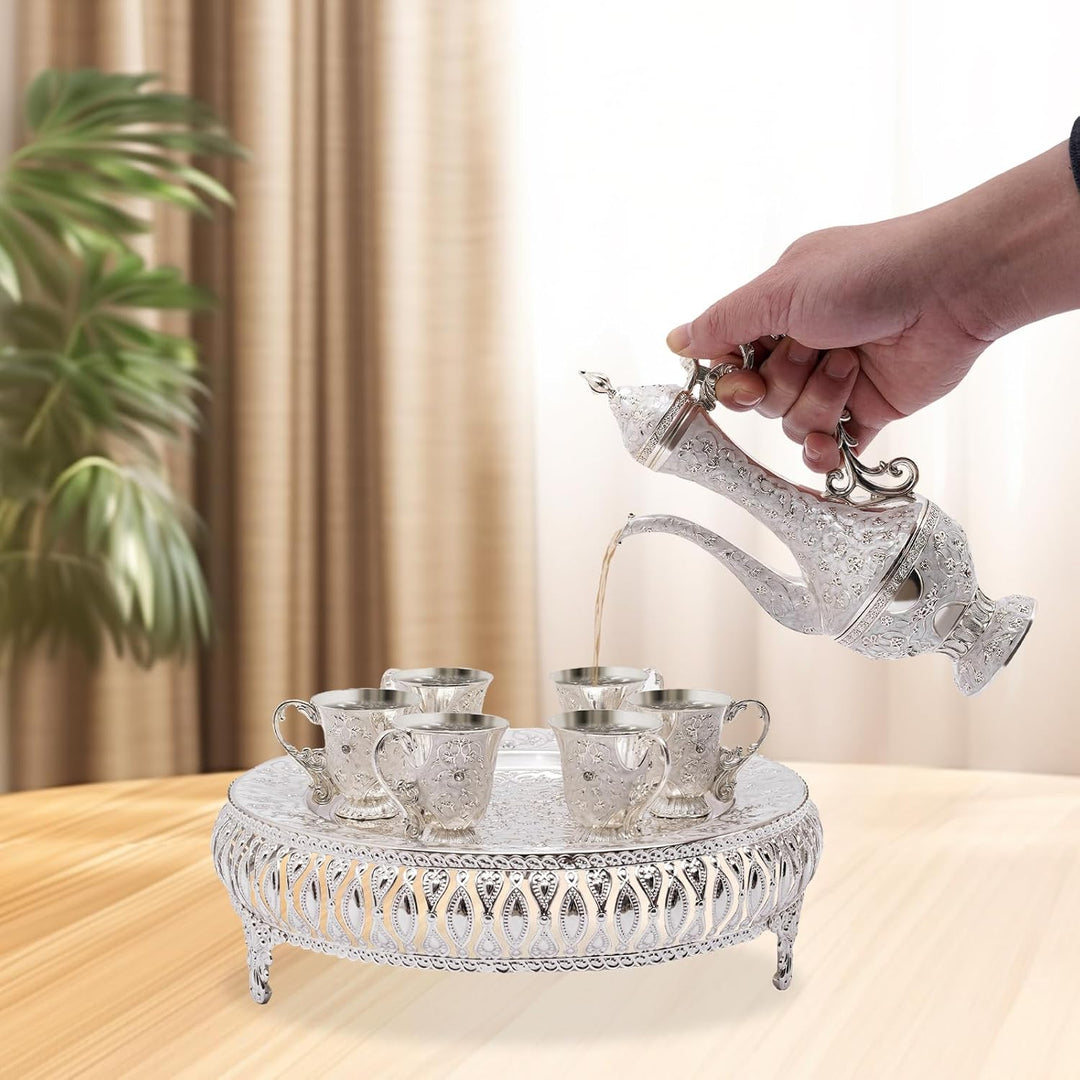 Vintage Türkische Kaffeekanne Set,Metallteekannenset mit 6 Kaffeetassen und Teetablett,Tee-Set Tee O