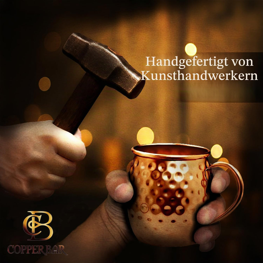 Copper-Bar Moscow Mule Kupferbecher – Set von 4 – 100 % handgefertigten, reinen massiven Kupferbeche