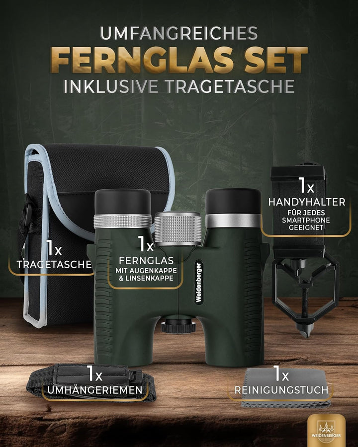 Weidenberger Fernglas 10x26, [TESTSIEGER] Magnesium Fernglas mit Nitrogenfüllung und wasserdicht, Fe