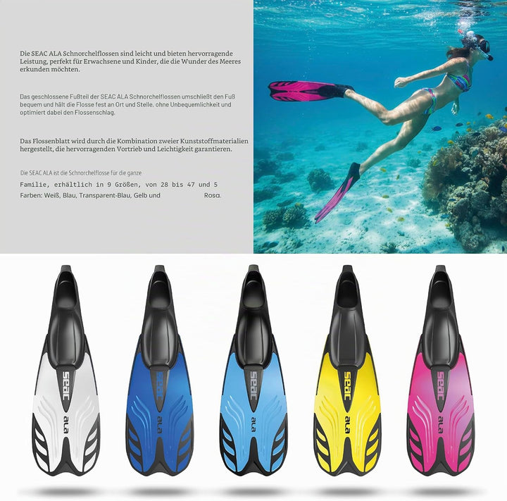 Seac Ala, Flossen mit geschlossenem Fussteil, ideal zum Schnorcheln und Schwimmen 44-45 Gelb, 44-45