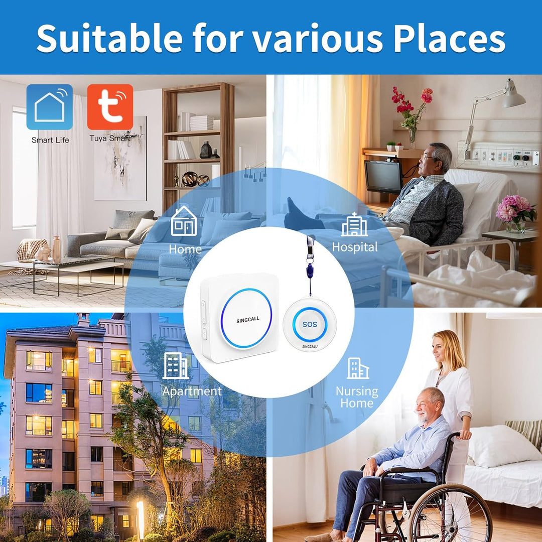 SINGCALL Tuya WiFi Smart SOS Notfallknopf System, Persönliches Alarmsystem für ältere/Patienten/Seni