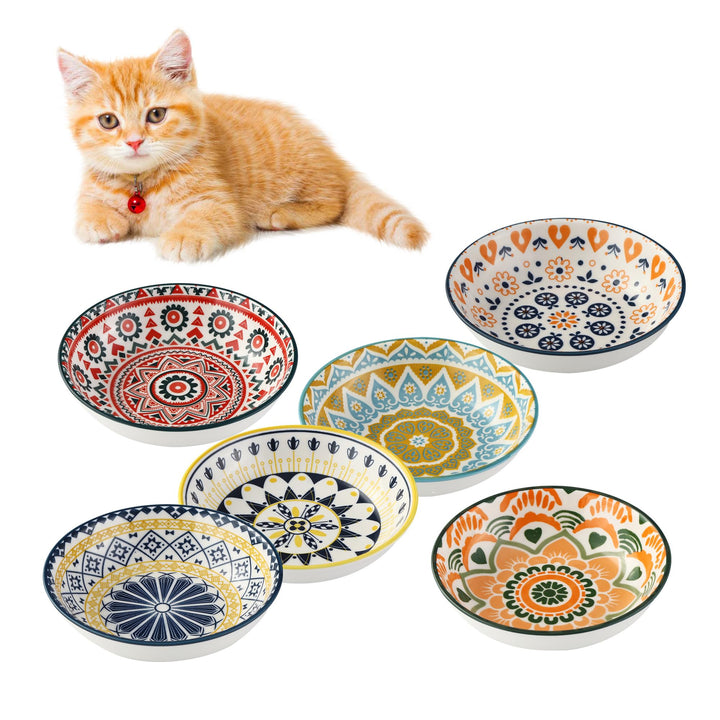 6 Stück Katzennapf, Keramik, 14 x 3.5 cm Futternapf für Katzen, bunte Napfset, Wasser- und Futternap