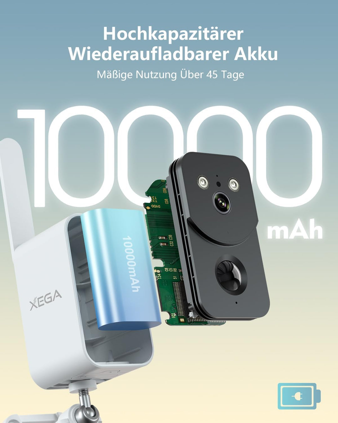 Xega 4G LTE Überwachungskamera mit SIM Karte 10000mAh Akku – Drahtlose Aussen Innen Tragbare Kamera