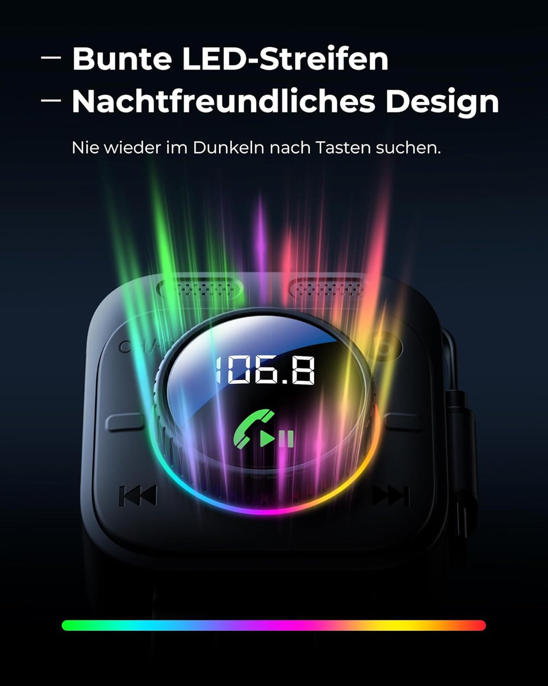 LENCENT 72W FM Transmitter Auto Bluetooth 5.4, Bluetooth Adapter Auto mit ausziehbarem Ladekabel, Zi