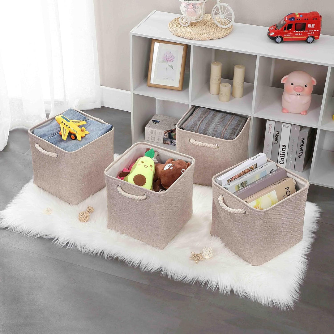 Mangata Aufbewahrungsbox Stoff 25x25x25 cm, aufbewahrungskorb Helles Khaki, Korbe Stoff in Würfel fü
