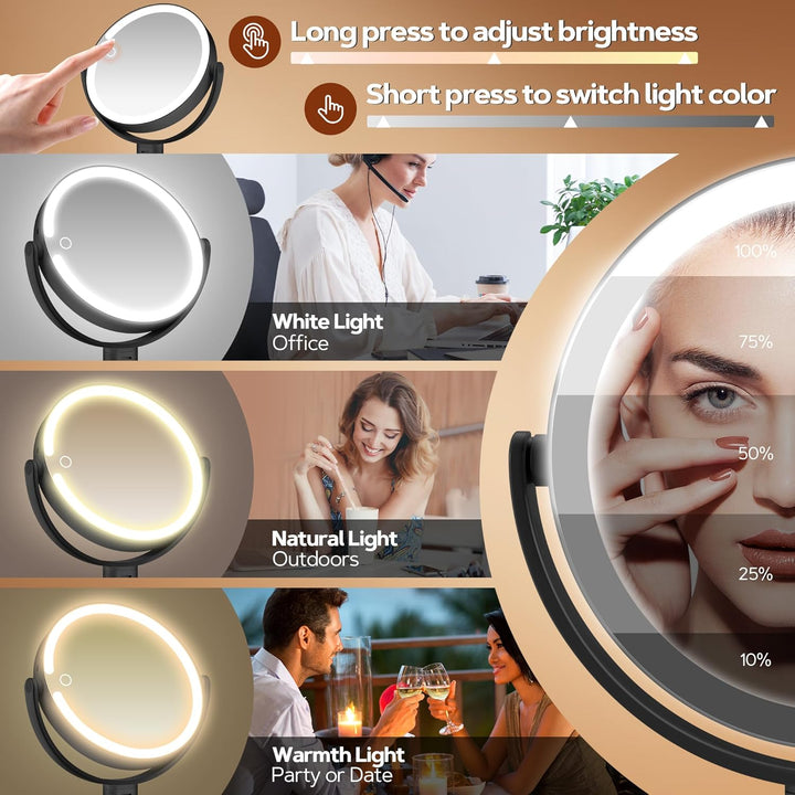 B Beauty Planet Beleuchteter Makeup Spiegel 30X Vergrösserungsspiegel mit 3 Farblicht, dimmbare LED