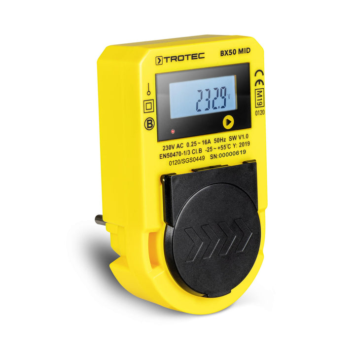 TROTEC Stromzähler für Steckdose BX50 MID – Messgerät Stromverbrauch – Messbereich 57,5 bis 3.680 W,