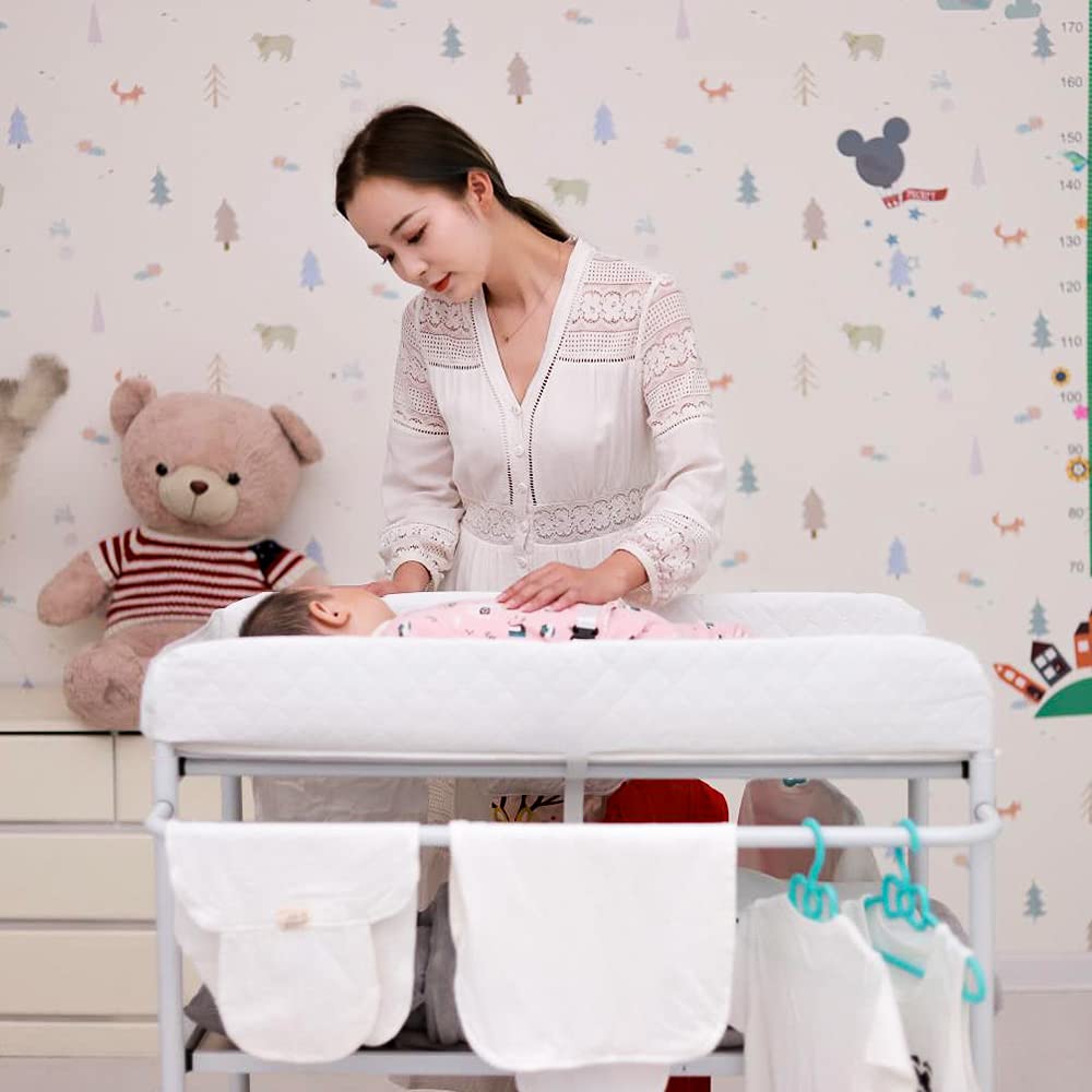 OHMG Baby Wickelkombi Klappbare Wickelkommode,Wickeltisch mit Rollen,Mobiler Wickeltisch mit Wickela