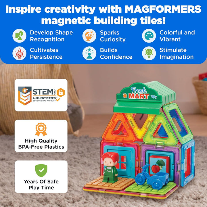 MAGFORMERS Town Minimarket Set. Magnetic Building Blocks Make Different Shops with Play Character. S