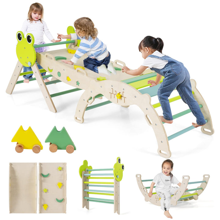 COSTWAY Klettergerüst Indoor 3er Set, klappabres Kletterdreieck mit Rutsche, Kletterbogen, inkl. dop