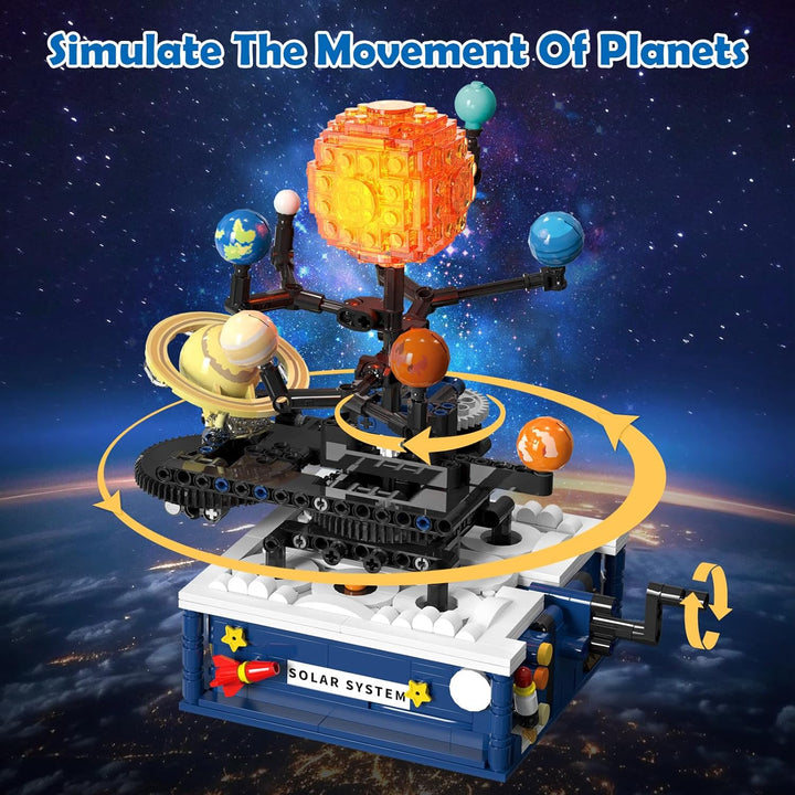 Technik Sonnensystem Bauspielzeug mit Licht – Kosmischeforschung Rotations Bauset mit 8 Planeten und